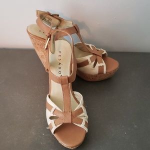 Cork wedge leather and linen